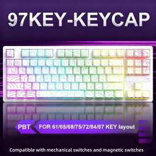 97 Keys White Contour Lines PBT Double Shot Keycaps Sidelit Light Backlit Translucent Cherry Profile For MX Mechanical Keyboards - White - View 2
