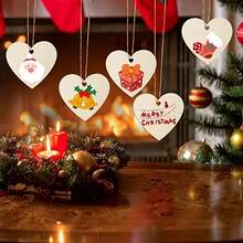 天然木心形木片，情人节、母亲节、圣诞节工艺品，家居装饰，带心形挂孔 - 彩色 - 查看 5