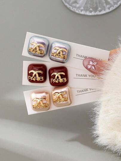 1对优雅几何方形耳钉，女士款，奢华设计师灵感源自巴黎风格的时尚珠宝，适合日常佩戴