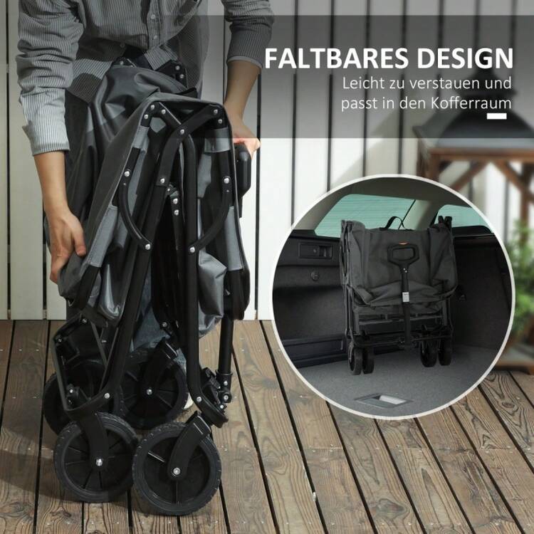 Outsunny Garden Trolley With 120kg Load Capacity, Foldable Transport Cart With 160L Canvas In Dark Grey - 1 - 查看 5