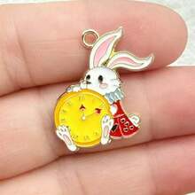 10个/包卡通锌合金吊坠，可爱兔子、扑克牌、魔法兔、茶壶袋挂件装饰，适合DIY首饰制作，项链、手链、耳环、包链、钥匙扣、拉链拉环等。 - 彩色 - 查看 5