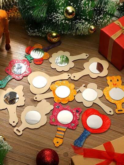 12 piezas Espejo de mano de madera pintable, 6 formas Espejo de maquillaje DIY artesanal, Espejo de pintura a mano para fiesta de cumpleaños, decoración de máscaras, aplicación de maquillaje, regalos para niñas, decoración de fiestas, regalos de mesa, manualidades creativas de pintura DIY, regalos de cumpleaños, relleno de bolsas de fiesta, recuerdos de fiesta