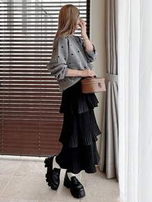 Autumn/Winter Layered Ruffle Hem Fishtail Casual Cute Long Skirt For Women