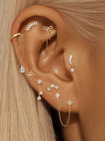 1 Peça Brinco de Cartilagem Helix Cuff de Prata Esterlina 925 com Estrela Borboleta Marquise de Costas Planas, Joia Fina para Uso Diário, Casamento, Festa, Noivado, Aniversário, Dia dos Namorados