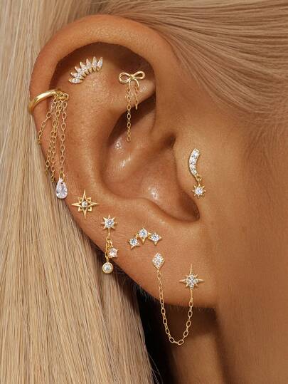 1PC 925 Sterling Silver Star Butterfly Marquise Flat Back Cartilage Helix Cuff Earring Piercing Fine Jewelry For Daily Wear Wedding Party Engagement Anniversary Valentine's Day