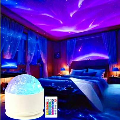 Đèn ngủ chiếu hình sóng cực quang LED, có điều khiển từ xa, 16 chế độ màu, chụp đèn bằng nhựa, dùng nguồn USB, thích hợp cho gia đình, phòng ngủ, tiệc tùng, trang trí phòng tuyệt vời.