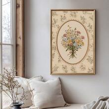 1pc Framed/Unframed Vintage Wild Flower Bouquet Folk Art Canvas Poster, Warm Retro Hooked Rug Style Botanical Floral Wall Art Print, Minimalist Farmhouse Decor, Suitable For Apartment, Living Room, Bedroom, Modern Home Decoration. - Multicolor - View 6