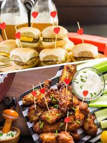 100pcs Heart-Shaped Bamboo Cocktail Picks, Natural Bamboo Toothpicks, Suitable For Valentine's Day Party Appetizers, Fruit, Cakes, Desserts, BBQ Snacks, Sandwiches