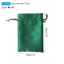 Satin Bags With Drawstring, 3 Pack 4x6 Inch Wedding Favor Bags Mini Gift Packaging Bags For Birthday Christmas Jewelry Party, Green Champagne Gold Tone,Green - Green - View 3