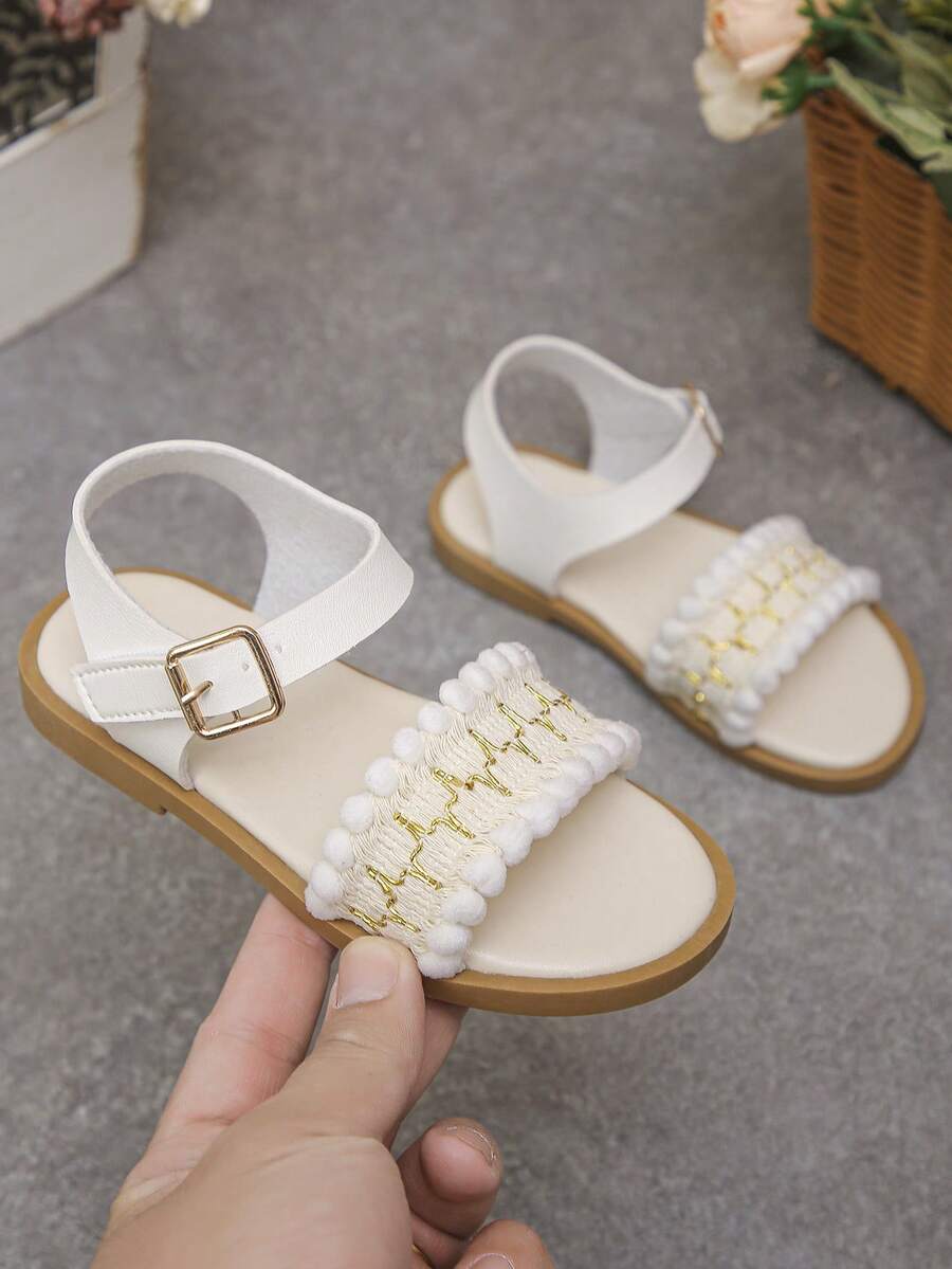1 Pair Simple Princess Design Flat Sandals, Fashionable & Versatile Summer Essential, Suitable For Gatherings And Vacations - White - View 1