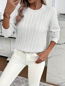 Vintage Twisted Flower Milk Yellow Sweater! Soft Knit Fabric Keeps Warm And Not Bulky, Round Neck Design Is Versatile And Casual, Paired With White Denim Pants For Daily Use, With A Fresh, Retro And Gentle Feeling That Locks In Directly - trắng - Xem 4