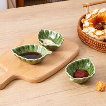 4/6个1.35盎司叶形陶瓷蘸酱碗，绿色叶子小碟，酱油碟，厨房装饰，迷你开胃菜碟，适用于盛放酱油、寿司、调味品和小吃 - 彩色 - 查看 6