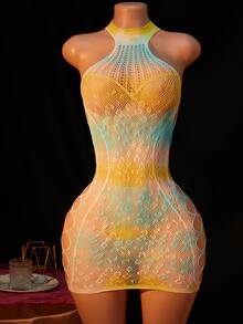 1件装女士性感睡衣连衣裙，渐变色无袖豹纹镂空透视款，性感女孩装扮，比基尼罩衫，情人节性感派对角色扮演服装 - 彩色 - 查看 1