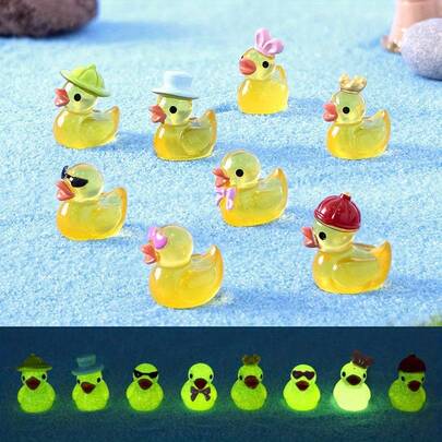 10/20/30pcs Set, Mini Resin Ducks With Hats - Glossy, Resin Figures, Suitable For Miniature Landscape, Home And Outdoor Decor, Great For Aquarium And Party Decoration | Joyful Design | Luminous Resin, Random Colors