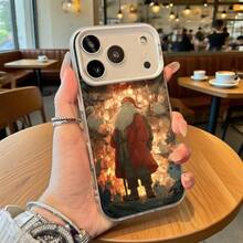 Funda de Teléfono Santa Claus Plateado en el Bosque con Nieve e Impresión de Luz de Fuego para iPhone 14 15 13 Pro Max  Galaxy S23 S24 Ultra, Regalo Ideal para Todas las Estaciones - Negro - Ver 1