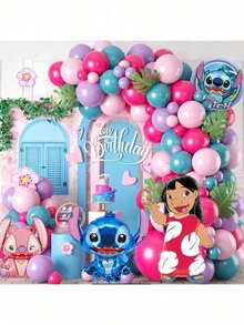 94pcs Stitch Themed Birthday Party Decorations, Wall Decor Photo Backdrop, Home Birthday Celebration Party Supplies Set, Suitable For Birthday Party Decor, Party Decorations, Holiday Decor, Mother's Day, Graduation Ceremony, Daily Gatherings, Back To School Season, Christmas Party And More Occasions. - Multicolor - View 7