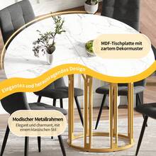 Round Dining Table (1 Piece), Kitchen Table, Breakfast Table, Metal Legs, Gold/Black Marble Pattern - Gold - View 4