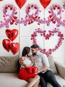 2pcs/8pcs Valentine's Day Heart Shaped Glitter Wreath Decor, Pink & Gold Metal Wreath, Valentine's Day Decorations, Suitable For Home, Outdoor And Wedding Hanging Decor, Plastic Party Decorations For Valentine's Day, Anniversary, Birthday, Wedding, Flower Arrangement - Multicolor - View 3