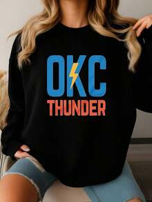 VPRNT Okc Thunder Adult Sweatshirt Sweatshirt, Cozy Fall & Winter Styles Long Sleeve Tops - Unisex Women's & Men's Campus Daily Wear - 黑色 - 查看 1