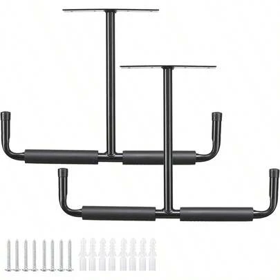 Overhead Garage Storage Rack 16.5 Inch Heavy Duty Ceiling Double Storage Hooks Utility Hanger For Hanging Lumber Ladder Tool Bike And Other Bulky Items 2 Pack Black