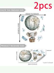 1/2/3pcs Cute Elephant Hot Air Balloon & Floral Creative Wall Stickers, Home Decor Wallpaper, Suitable For Indoor/Outdoor Decoration, Ideal For Thanksgiving, New Year Home Decor And Gifts - Multicolor - View 7