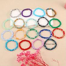 18pcs/Set Assorted Elastic Bracelets, 8mm Faux Natural Stone Beads, Ombre Floral Pattern Design, Suitable For Women Daily Wear, Gift - 18 Pieces In Multiple Colors - View 2