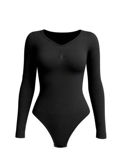 Loungeista 1pc Women Shapewear Long Sleeve Bodysuit With Waist Trainer And Breast Liftfor Summer