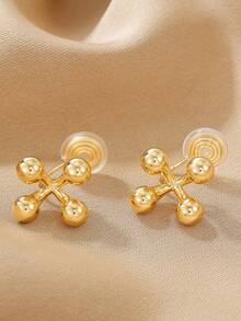 1对复古个性化十字架光滑圆珠耳环，简约优雅耳钉，适合无耳洞人士佩戴 - clip - 查看 11