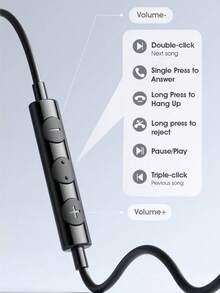 PHILIPS Wired Earphones Type-C Interface In Ear Earphones Computer Earphones Suitable for USB-C Devices, Headset For Pc, Usb C Earphones, Lightweight Headphones, Inear Design, Tanglefree Cable, Inline Controls, Noisecanceling Earphones, Students - 黑色 - 查看 7