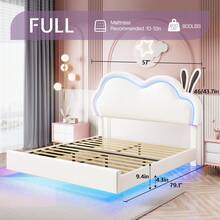 Floating Upholstered Bed Frame With LED Light, Cute Cloud Headboard For Girls, Sturdy Construction, Easy Assembly, No Box Spring Needed - 白色 - 查看 5