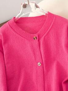 2026年情人节女士粉色针织开衫，常规长度，长袖，纽扣前襟 - 玫紅色 - 查看 2