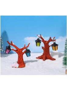 Decoração de Paisagem em Miniatura que Brilha no Escuro, Ornamento Pequeno com Iluminação de 7 Cores, Artesanato Criativo de Resina Árvore de Neve Decoração de Natal, Lâmpada Luminosa com Suporte de Árvore