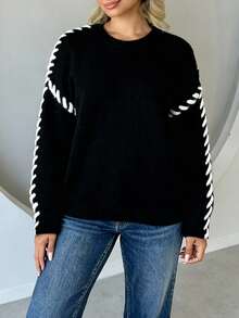 Áo len chui đầu dệt tay kiểu dây xoắn dành cho nữ cỡ lớn màu đen - màu đen - Xem 5