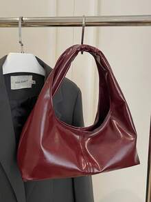 Túi đeo chéo tay bằng da nhăn màu đỏ tía mới năm 2025, túi đeo vai cỡ lớn thời trang, túi xách hàng ngày đa năng. - Màu Đỏ Sâu - Xem 4