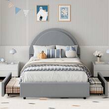 Meiyiu Twin/Full/Queen Size Bed Frame With Storage Drawers, Upholstered Boucle Platform Bed With Round Headboard, Heavy Duty & Noise Free, No Box Spring Needed - Grey-Twin - Xem 8