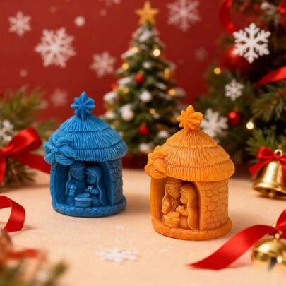 Small 3D Nativity Silicone Mold, Nativity Candle Mold, Silicone Resin Mold For Candle Soap Resin Aroma Bead Freshie DIY Craft Wax Gypsum Clay Christmas Gift