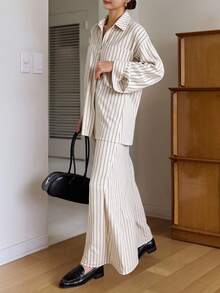 DAZY Women's Casual Striped Shirt And Skirt 2 Pieces Set Lounge Sets For Women - Apricot - View 6