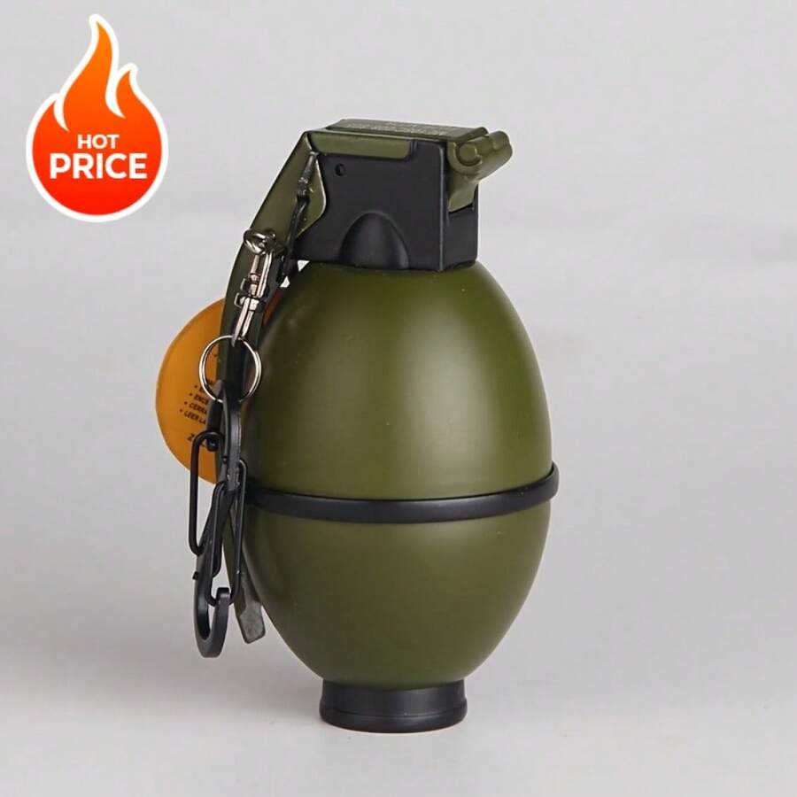 Grenade Shaped Windproof Lighter Series, Windproof Flashlight Lighter - Refillable  Lighter, Adjustable Multi-Function Outdoor BBQ, Kitchen, Camping EDC Tool, No Batteries Required Ideal Men's Gift - Christmas Present (No Nitrile Gas) - Green - View 1