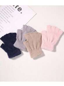 1 双女士时尚加厚保暖半指手套，加厚防寒触屏手套，适合户外骑行、运动、冬季佩戴+冬季装备+小熊手套+圣诞节