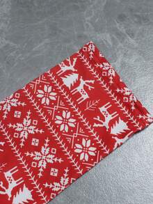 2 piezas Conjunto de top de manga larga y shorts de punto con estampado de renos navideños casuales y deportivos para mujer, apto para uso en el hogar, para todas las estaciones - Rojo - Ver 8