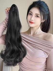 假发马尾辫环绕式长马尾辫，三爪长发高马尾夹，无缝假发夹式自然蓬松逼真马尾辫 HA2784 优雅发夹 女士发爪发夹 冬季发饰 - 加長款 - 查看 6