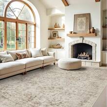 9x12 Area Rugs Living Room - Large Boho Stain-Resistant Rugs With Non-Slip Backing, Vintage Design Bedroom, Beige/Brown, Home Decor Floor - 磚 - 查看 8