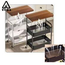 YUDA Carro Almacenamiento Multiusos De 3 Niveles Mesa De Madera,Carrito de Almacenamiento de Metal de 3Niveles, Carrito de Servicio Multifunción,Carrito de Metal con Ruedas Bloqueables, para Sala de Estar, Cocina,Baño,Oficina,Etc.1 pieza Carrito de utilidad metálico de 3 niveles, carrito con ruedas con cubierta de madera, organizador de almacenamiento con ruedas con ruedas bloqueables para cocina, oficina, dormitorio, almacenamiento de papelería, libros, cosméticos, juguetes, refrigerios, documentos, se puede colocar debajo del escritorio o al lado de la cama, carrito de utilidad versátil y ahorra espacio para apartamentos pequeños - Multicolor - Ver 5