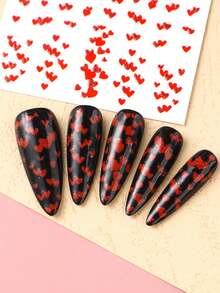2片迷你红色闪光爱心美甲贴纸，重叠爱心图案，爱心覆盖整个表面，浪漫婚礼美甲贴花，新年美甲用品 - 彩色 - 查看 4