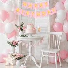 1个鱼尾生日快乐拉旗，派对拉旗横幅装饰，生日派对装饰，嘉年华节日圣诞节新年户外花园悬挂三角旗 - 粉紅燙金 - 查看 3