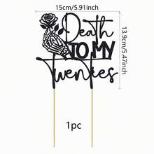 1个“告别我的二十岁”蛋糕装饰插牌，“告别我的二十岁”主题装饰，葬礼生日派对装饰，“告别我的二十岁”，30岁生日派对装饰，黑色闪光 - 彩色 - 查看 3