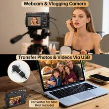 Nicamery Máy ảnh kỹ thuật số 4K, tự động lấy nét, camera quay video WiFi 64MP nâng cấp với màn hình lật 3 inch 180°, zoom kỹ thuật số 16X, máy ảnh du lịch cầm tay dành cho người mới bắt đầu, bao gồm 2 pin, màu đen [Thẻ nhớ bán riêng] - màu đen - Xem 6