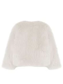 女士新款蓬松V领外套，简约毛绒夹克，秋冬款 - 白色 - 查看 3