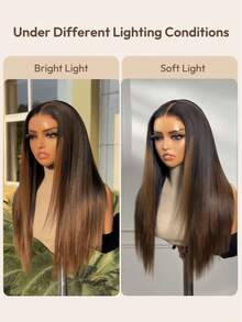 Tóc giả Bye Bye Knots 7x5 Lace Front không cần keo dán, đã cắt sẵn, tẩy trắng sẵn, tỉa gọn, chân tóc đen chuyển dần sang nâu hạt dẻ ombre Light Yaki thẳng, có dây rút vô hình, dễ đội, phù hợp với mọi kích cỡ đầu, ren trong suốt, 100% tóc người, có thể nhuộm. Tóc Unice - SNATURAL/33 - Xem 10