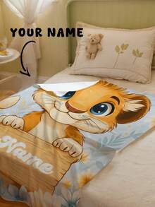 1pc Personalized Custom Blanket With Little Lion Pattern, Photo Design Baby Blanket, Commemorative Baby Shower Gift - Multicolor - View 6
